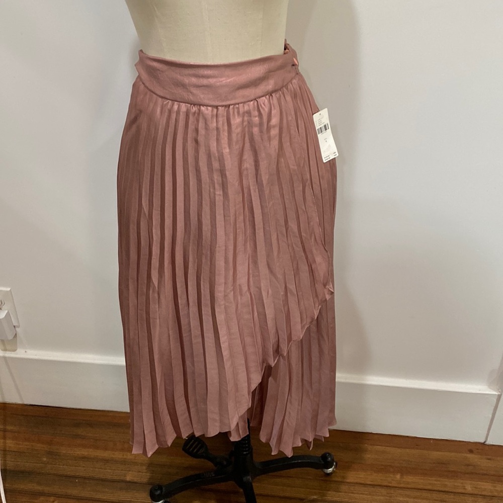 Anthropologie/ Maeve pleated metallic rose pink midi skirt size 4 NWT